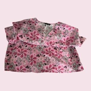 Just Love Pink Floral & Heart Scrub Top